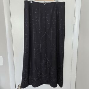 Talbots Black Wool Embroidered Maxi Skirt Size 16